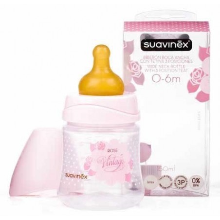 Suavinex Biberón Boca Ancha con Tetina 3 Posiciones Rosa 150 ml