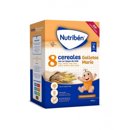 Nutribén Papilla 8 Cereales Con Un Toque De Miel Galletas María 600 gr