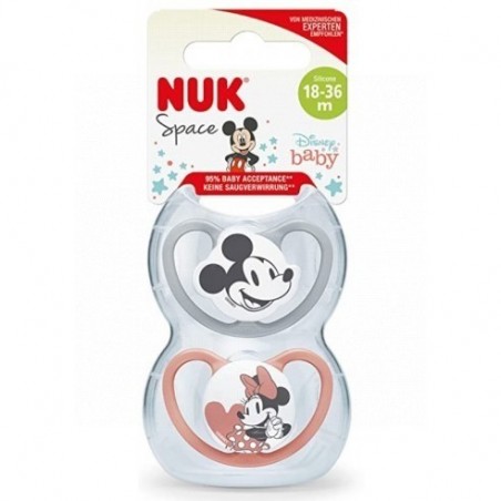 Nuk Chupete Silicona Space Mickey y Minnie 18-36M 2uds